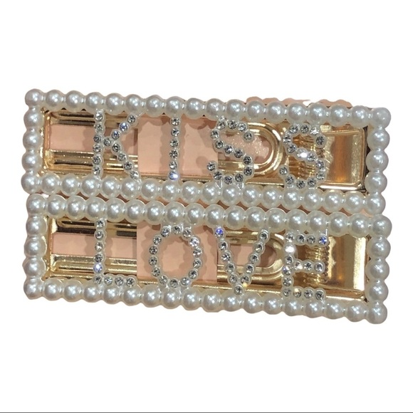 4piece-pearls & gems monogrammed glitter hair clips LOVE & KISS-mix n match FREE - Picture 1 of 12